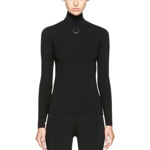 Stella McCartney Ring Detail Sweater Black Mock Neck Silver Ring Detail Size 46